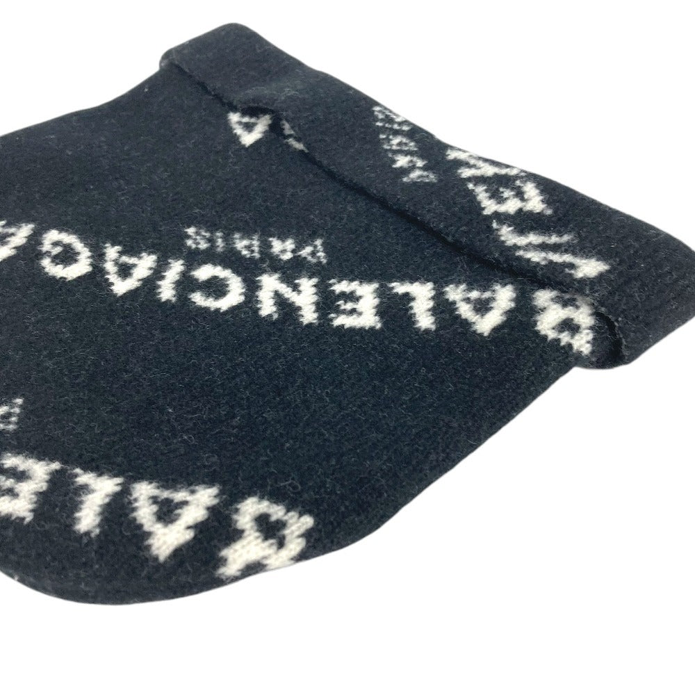 BALENCIAGA 487029 Total logo beanie hat knit hat knit cap Knit hat wool Black/White Used