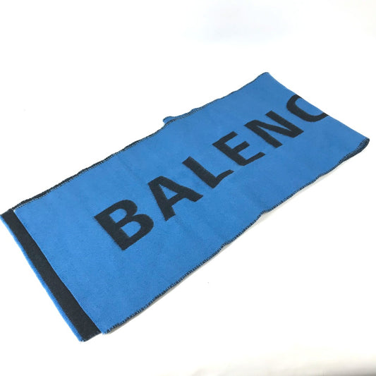BALENCIAGA バイカラー ロゴ マフラー ウール メンズ ブルー