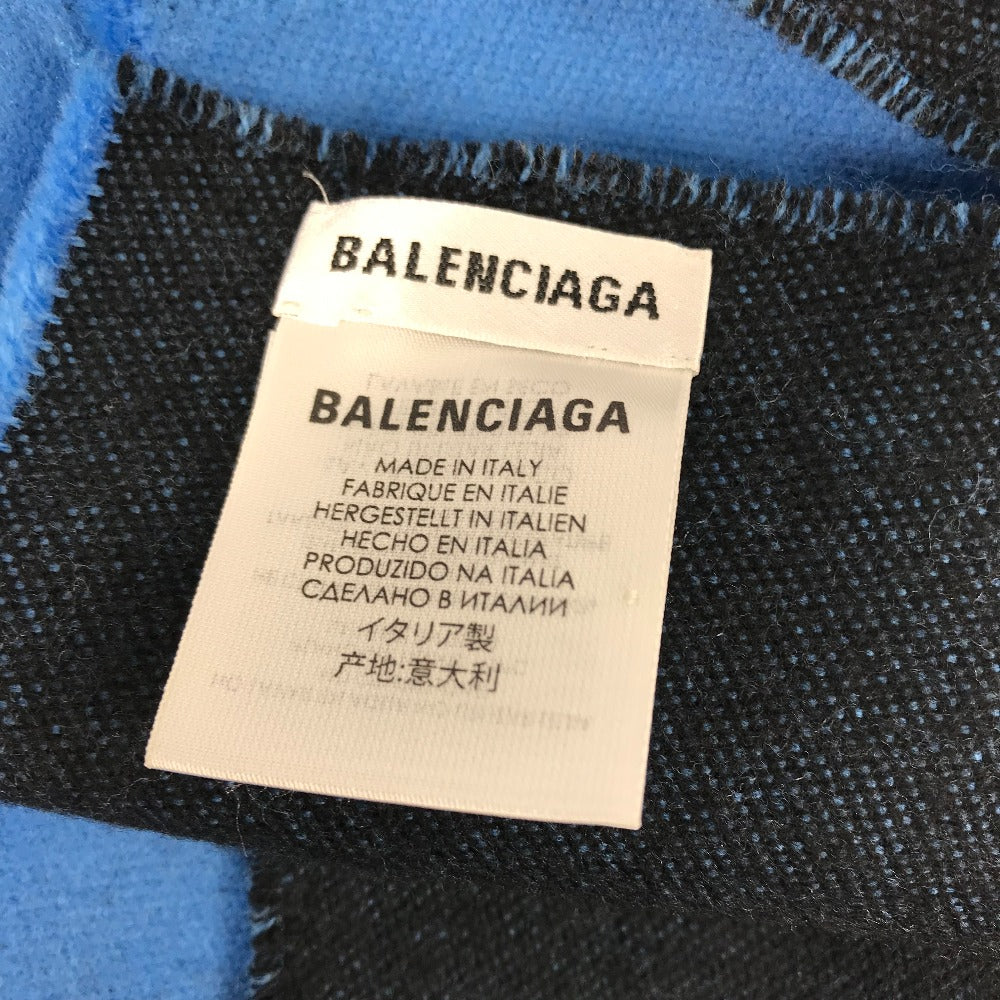 BALENCIAGA バイカラー ロゴ マフラー ウール メンズ ブルー