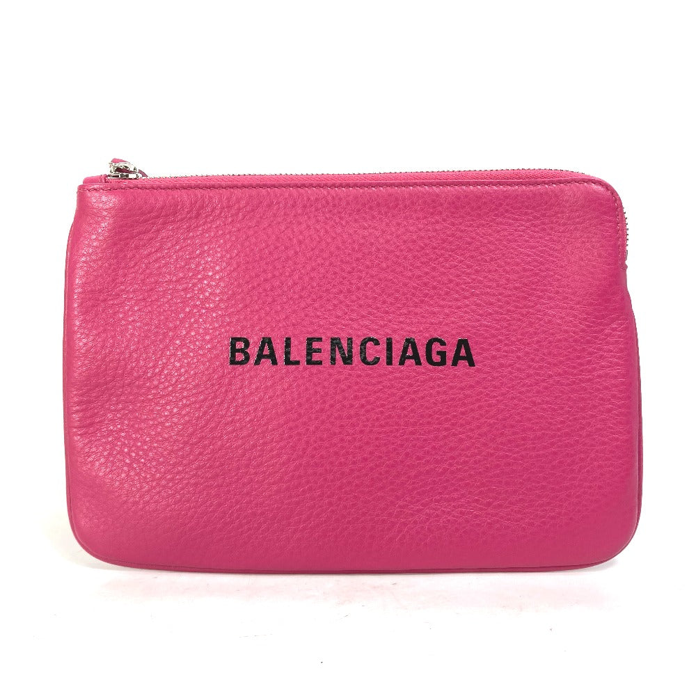 BALENCIAGA 492465 Logo Everyday Pouch M Clutch Bag Leather Women's Pink