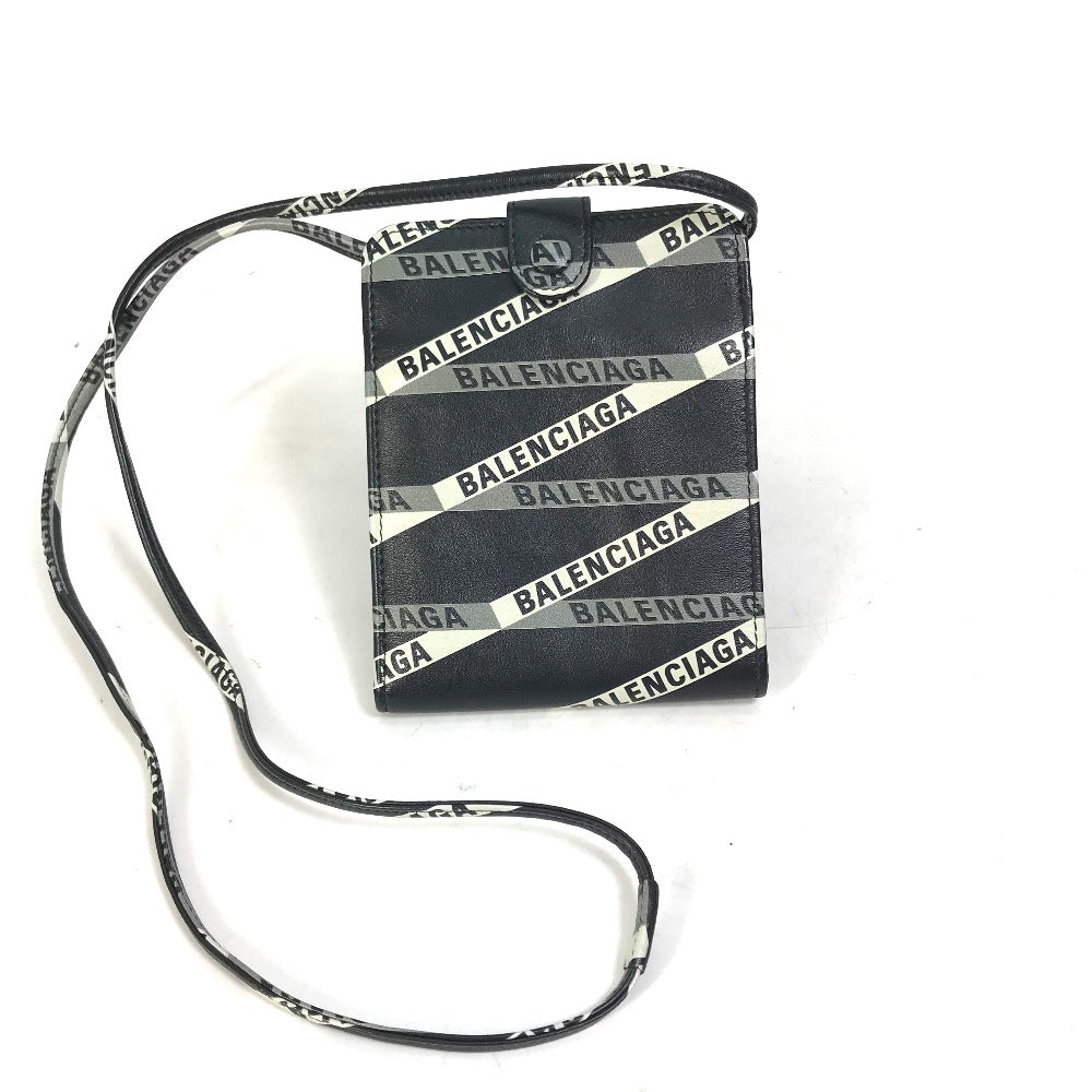 BALENCIAGA 541567 Explorer Shoulder Wallet with Logo, Leather, Black, Men's