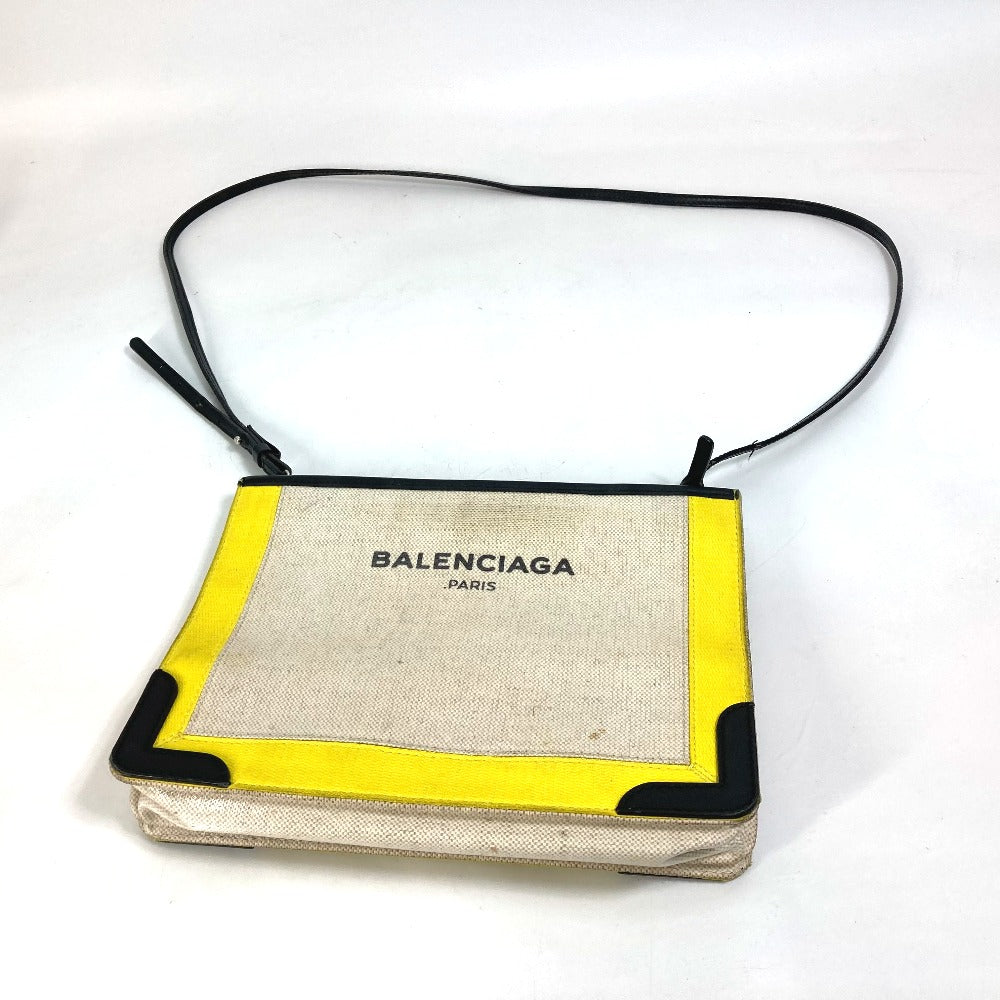 BALENCIAGA 339937 Navy Pochette Crossbody Clutch Bag Pouch Shoulder Bag Leather/Coated Canvas Women's Yellow