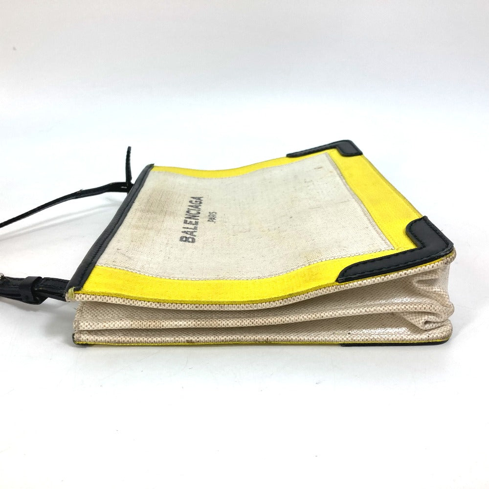 BALENCIAGA 339937 Navy Pochette Crossbody Clutch Bag Pouch Shoulder Bag Leather/Coated Canvas Women's Yellow