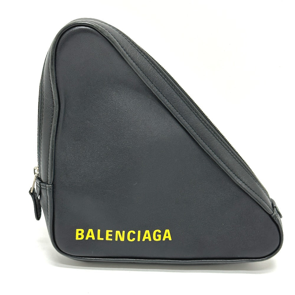 BALENCIAGA 476976 トライアングル 三角 クラッチバッグ カバン ポーチ レザー メンズ ブラック