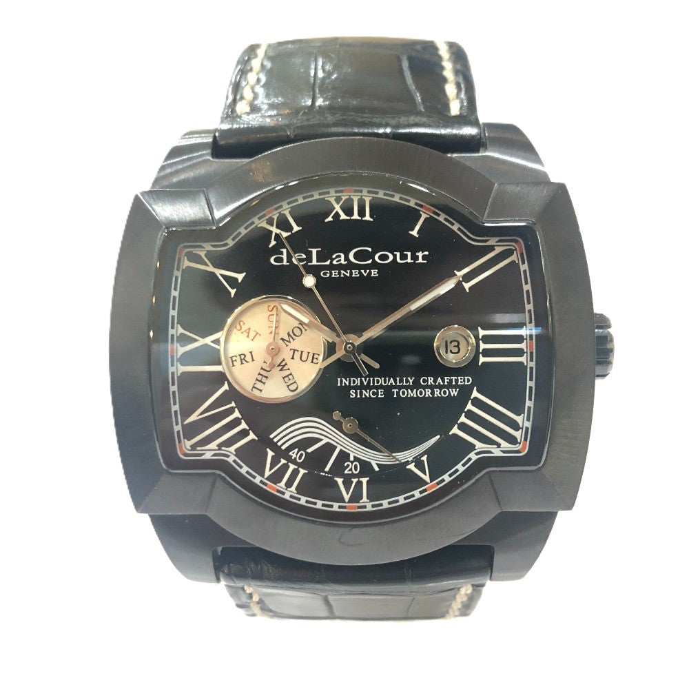 deLaCour Sakura Weekend Automatic Date Watch, Stainless Steel, Men's, Black