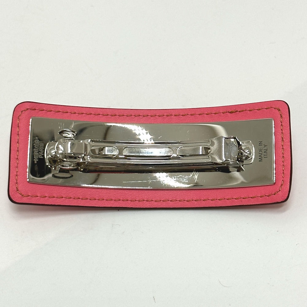 HERMES Braided Glen Hair Accessory Barrette Leather Women's Pink