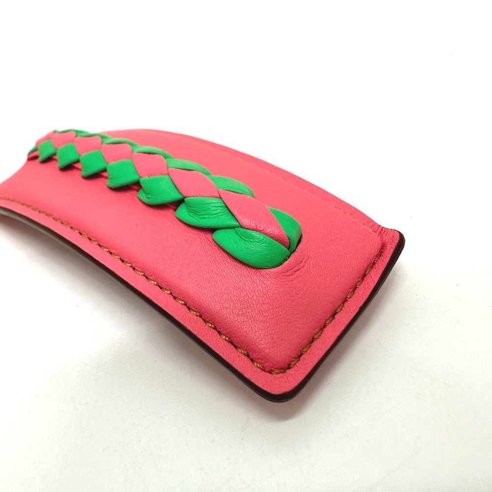 HERMES Braided Glen Hair Accessory Barrette Leather Women's Pink