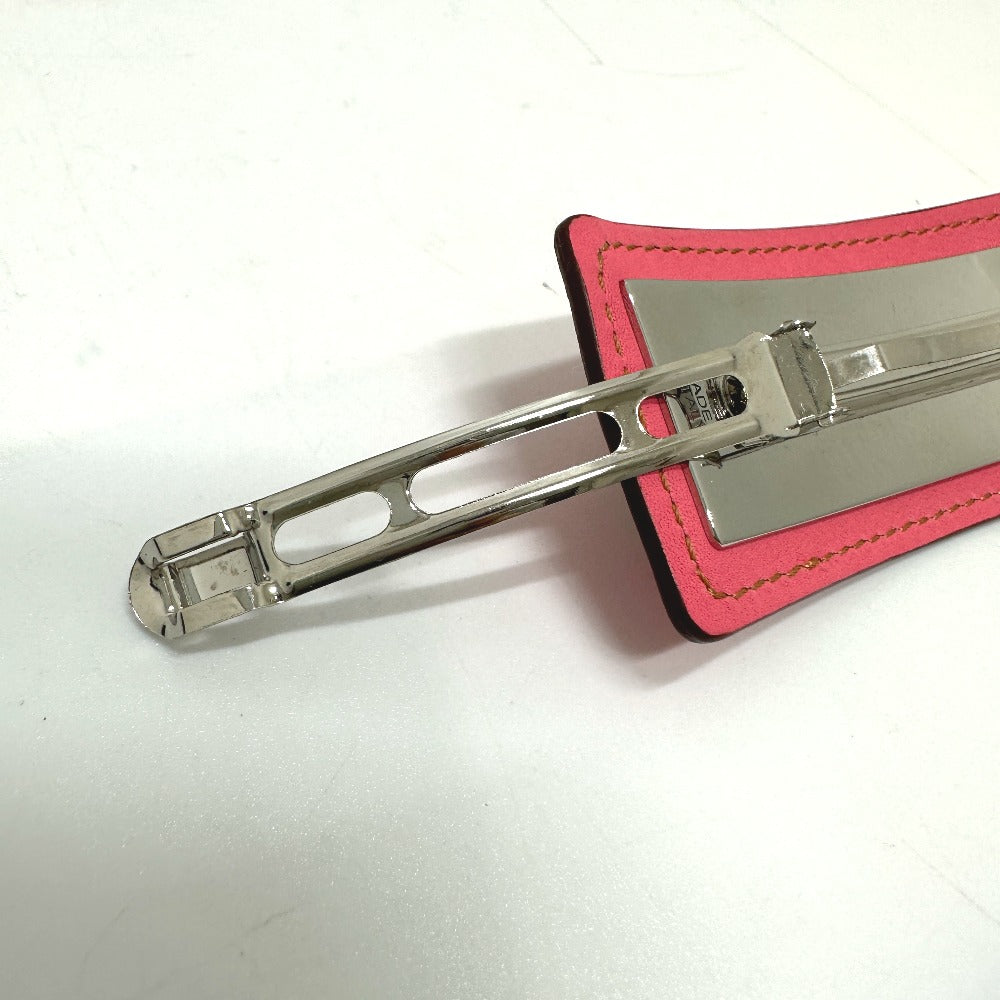 HERMES Braided Glen Hair Accessory Barrette Leather Women's Pink