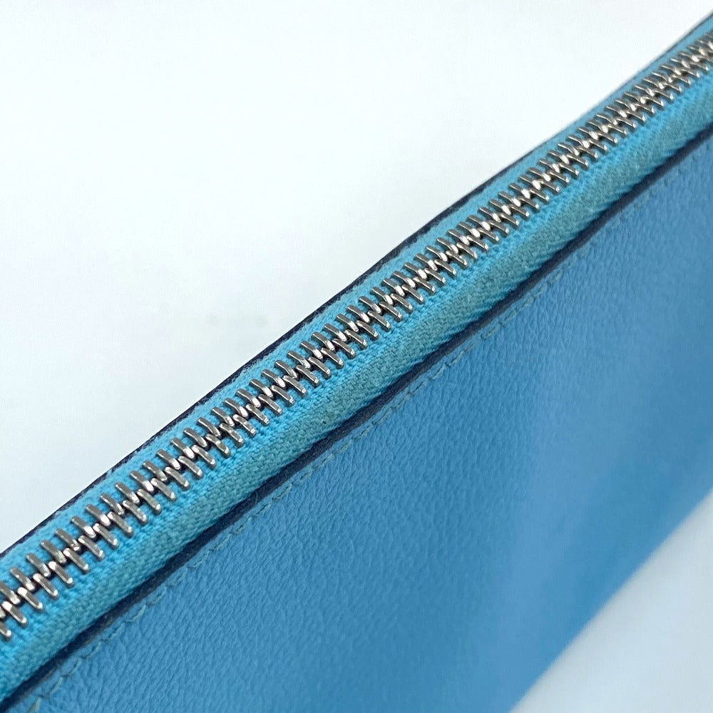 HERMES フラット アトゥー PM 化粧ポーチ ポーチ レザー レディース ブルーノール（推定） ブルー