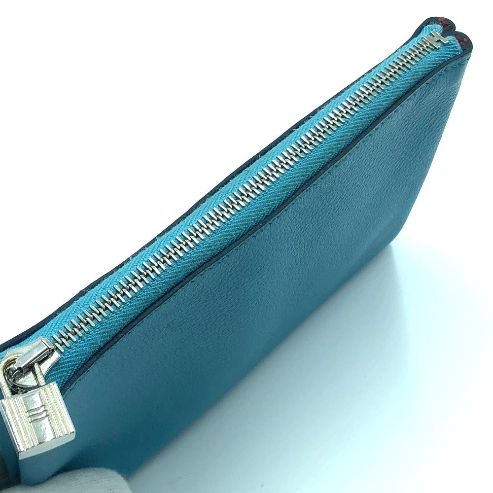 HERMES フラット アトゥー PM 化粧ポーチ ポーチ レザー レディース ブルーノール（推定） ブルー