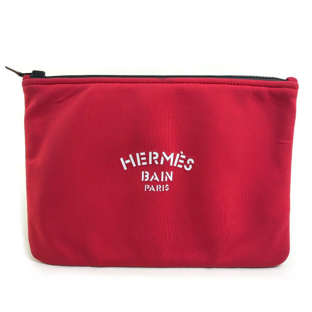 HERMES Neoban Truth Flat MM Clutch Bag/Pouch, Polyamide, Women's, Red