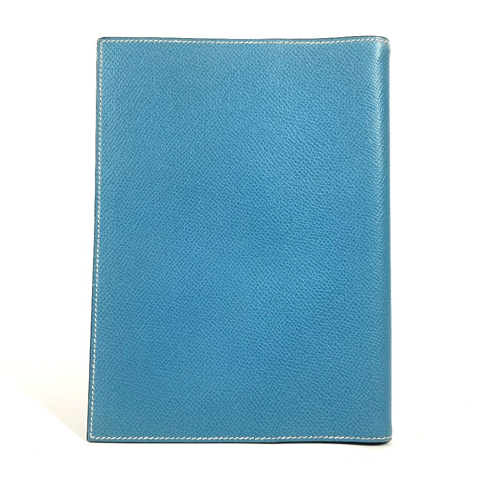 HERMES システム手帳 アジェンダ グローブトロッター ステーショナリー 2つ折り 手帳カバー レザー ユニセックス ブルージーン ブルー