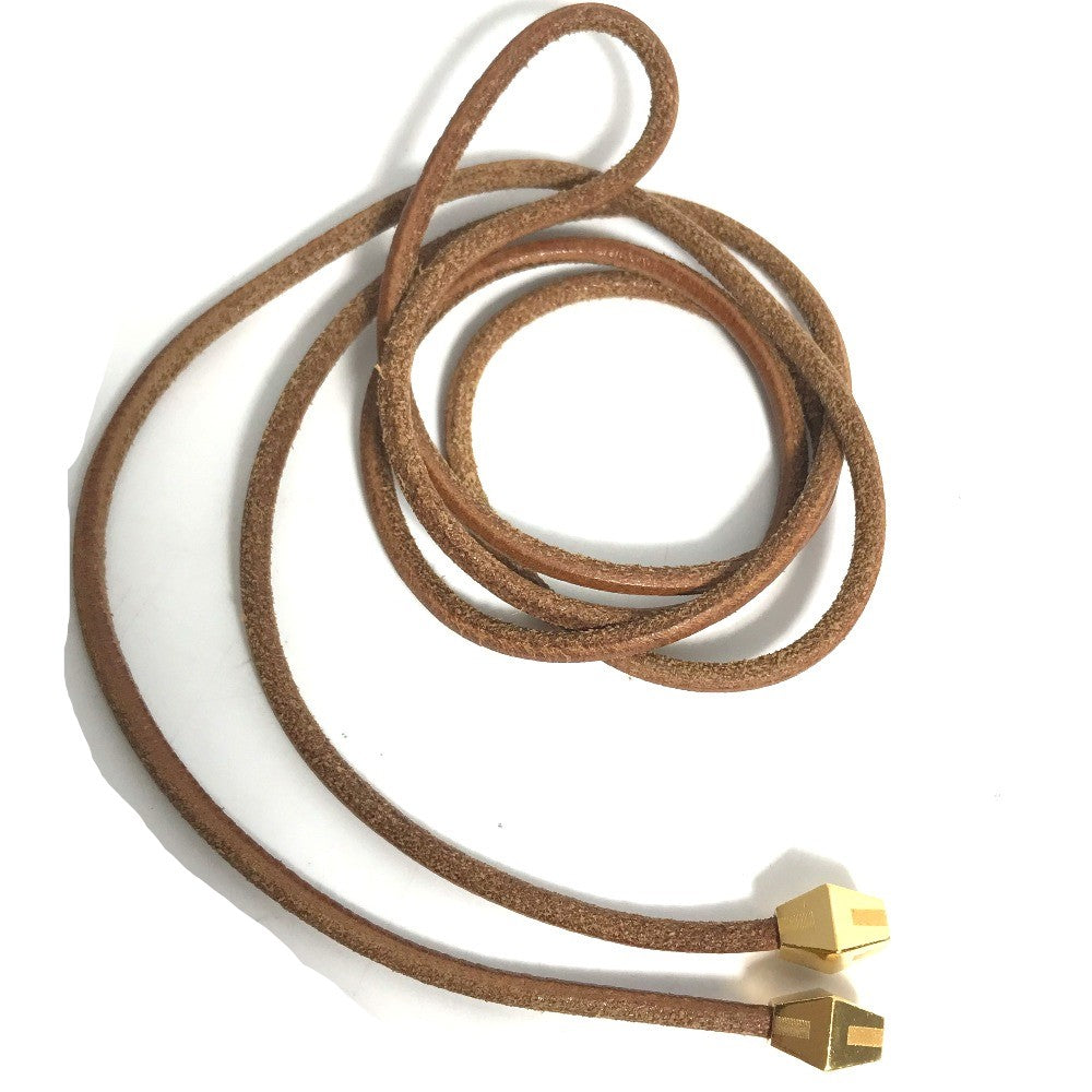 HERMES Lanier Leather Necklace with Metal Fittings, Brown, Women's