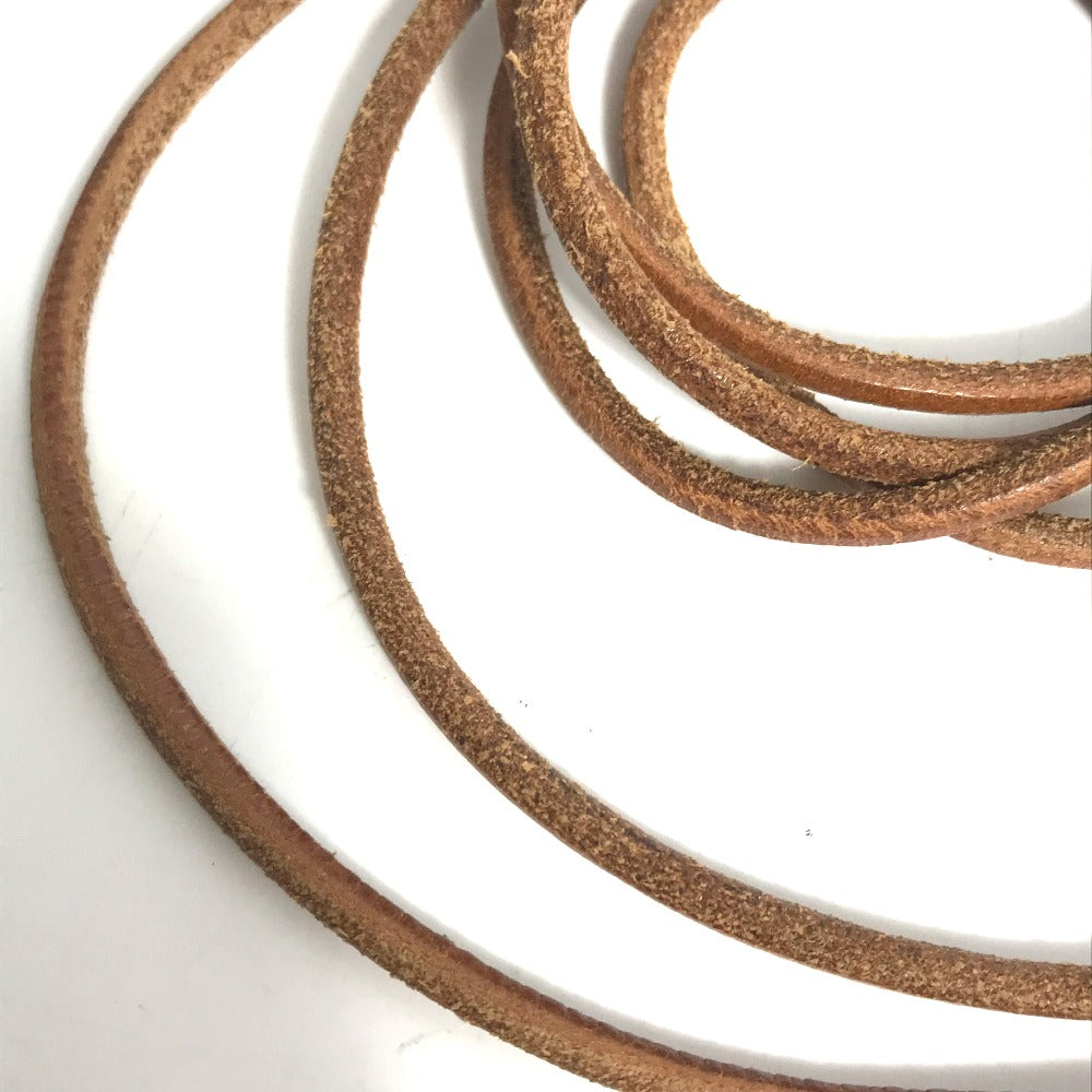 HERMES Lanier Leather Necklace with Metal Fittings, Brown, Women's