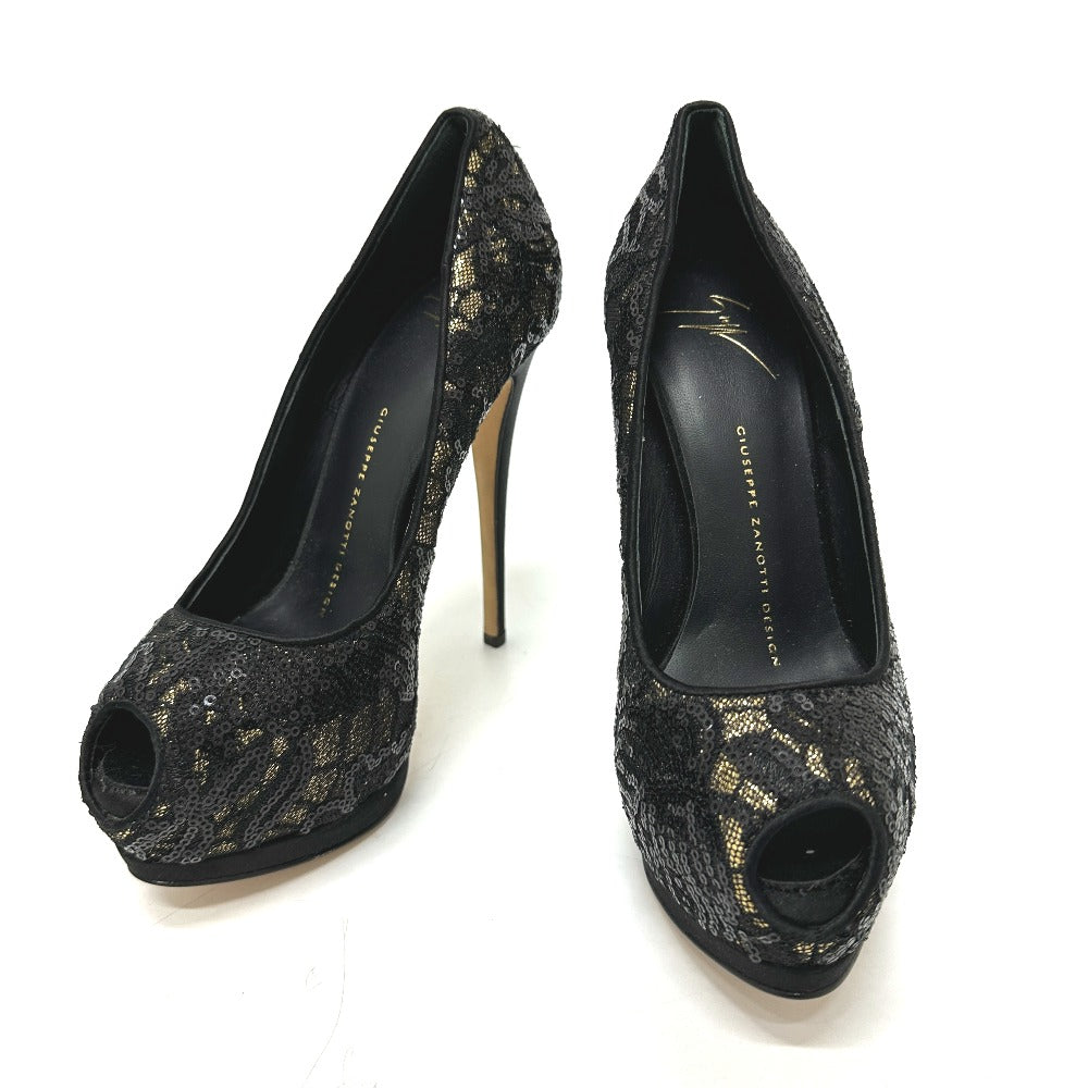 GIUSEPPE ZANOTTI オープントゥ パンプス スパンコール レディース ブラック