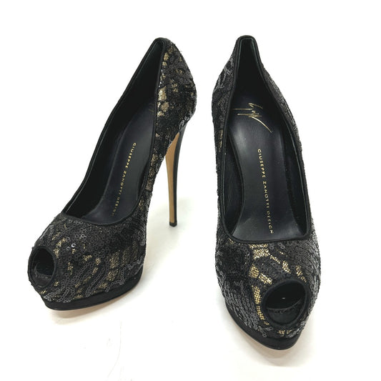 GIUSEPPE ZANOTTI Women's Black Sequin Open-Toe Pumps
