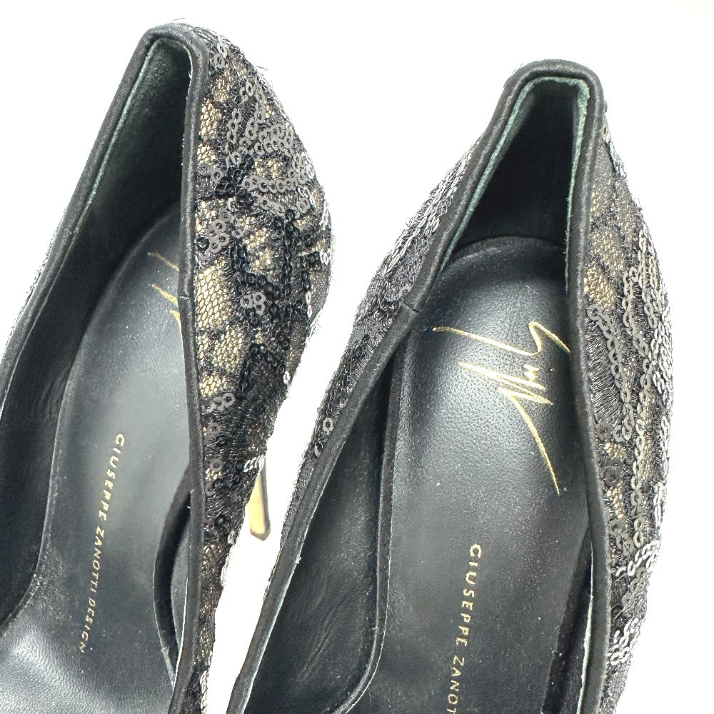 GIUSEPPE ZANOTTI オープントゥ パンプス スパンコール レディース ブラック