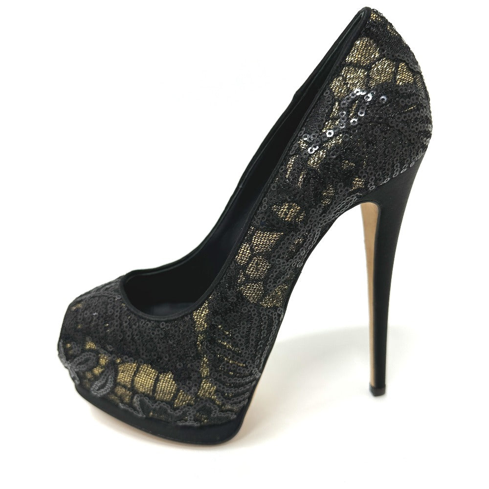 GIUSEPPE ZANOTTI オープントゥ パンプス スパンコール レディース ブラック