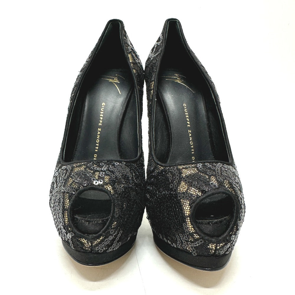 GIUSEPPE ZANOTTI オープントゥ パンプス スパンコール レディース ブラック