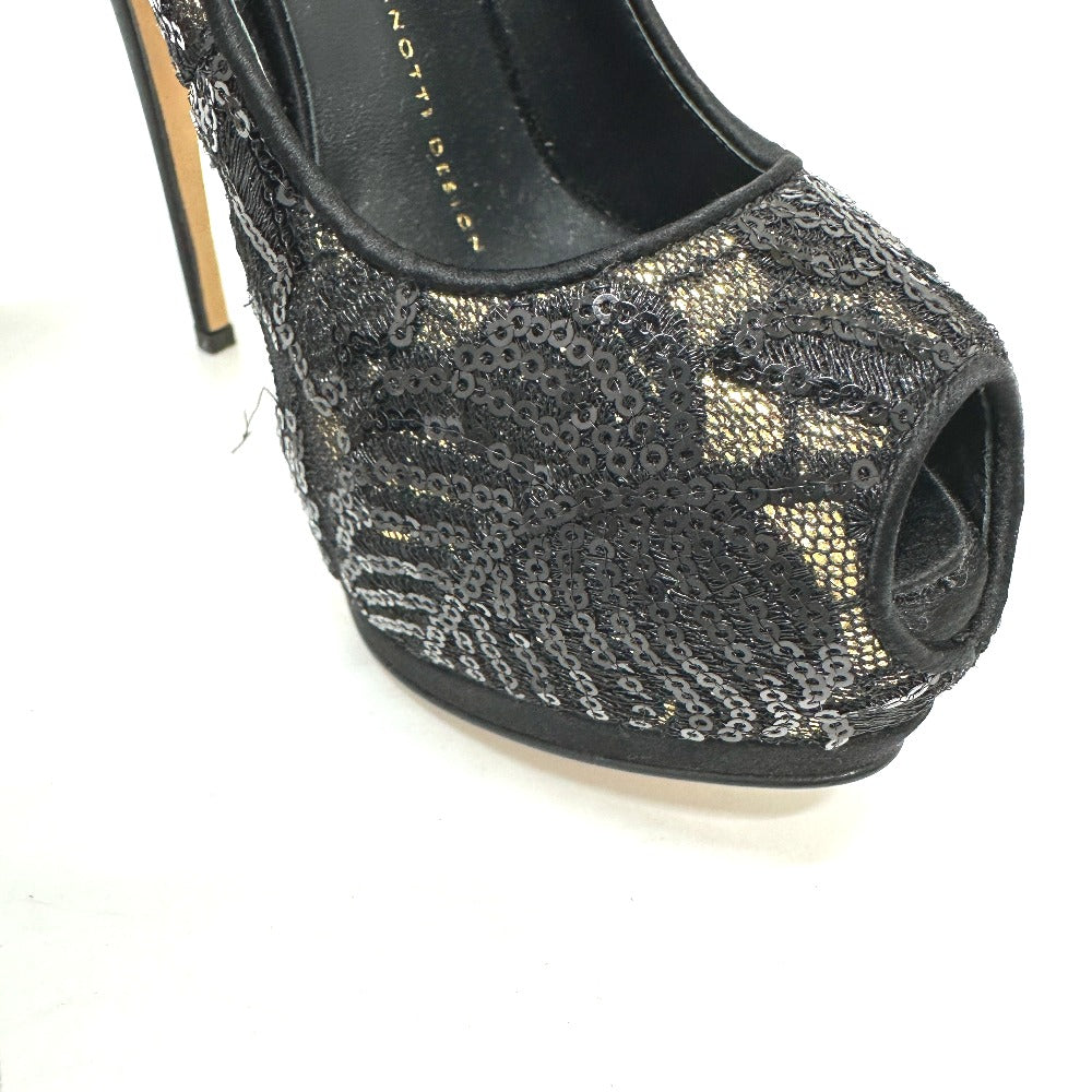 GIUSEPPE ZANOTTI オープントゥ パンプス スパンコール レディース ブラック