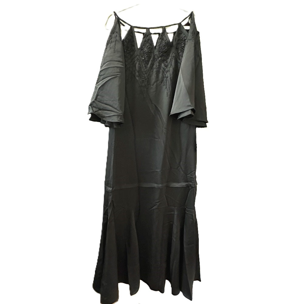 BCBGMAXAZRIA DTI6173403-001 Beaded Studs Embroidered Cutout Gown, Women's, Black