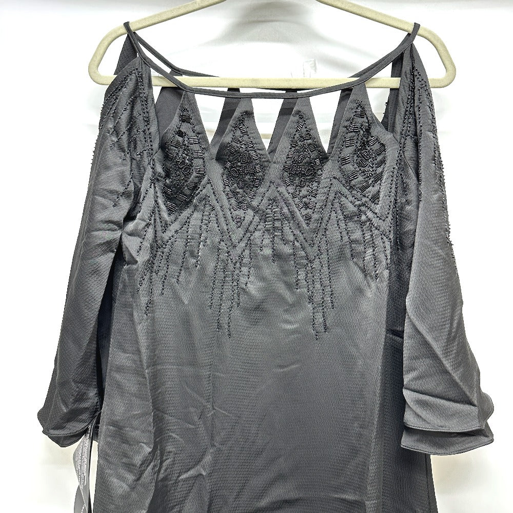 BCBGMAXAZRIA DTI6173403-001 Beaded Studs Embroidered Cutout Gown, Women's, Black