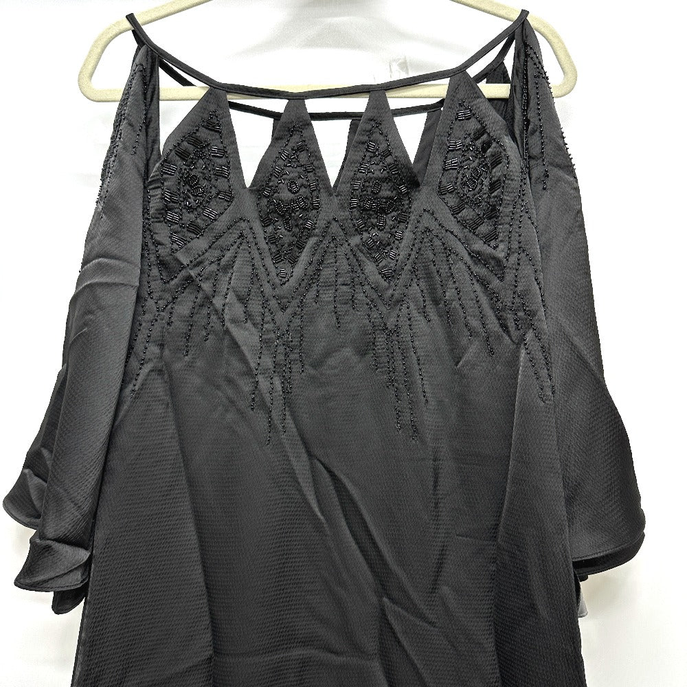 BCBGMAXAZRIA DTI6173403-001 Beaded Studs Embroidered Cutout Gown, Women's, Black