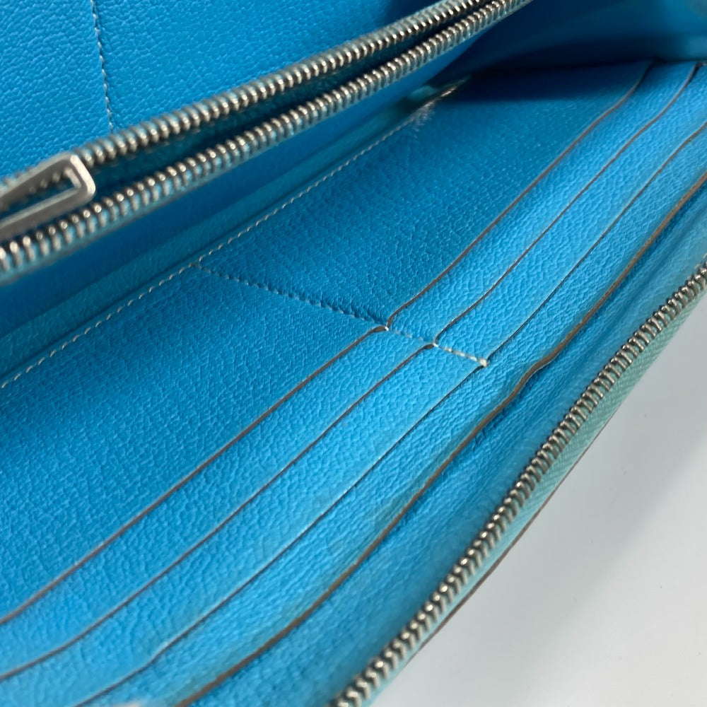 HERMES Evelyn Long Wallet with Punching Logo and Round Zipper, Leather, Women's, Blue Jean