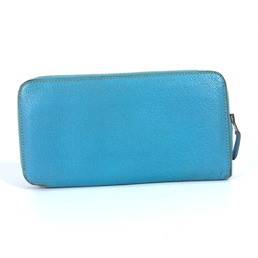 HERMES Evelyn Long Wallet with Punching Logo and Round Zipper, Leather, Women's, Blue Jean
