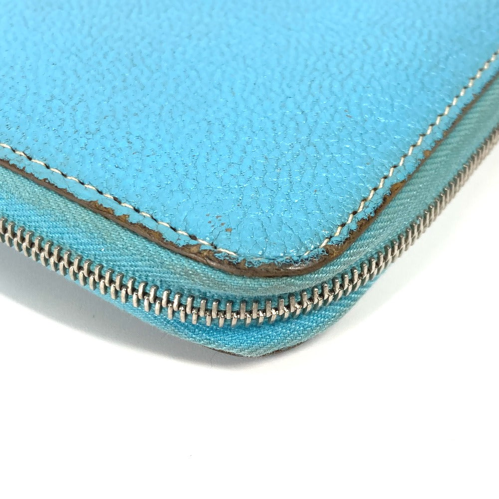 HERMES Evelyn Long Wallet with Punching Logo and Round Zipper, Leather, Women's, Blue Jean