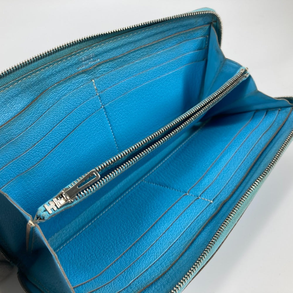 HERMES Evelyn Long Wallet with Punching Logo and Round Zipper, Leather, Women's, Blue Jean