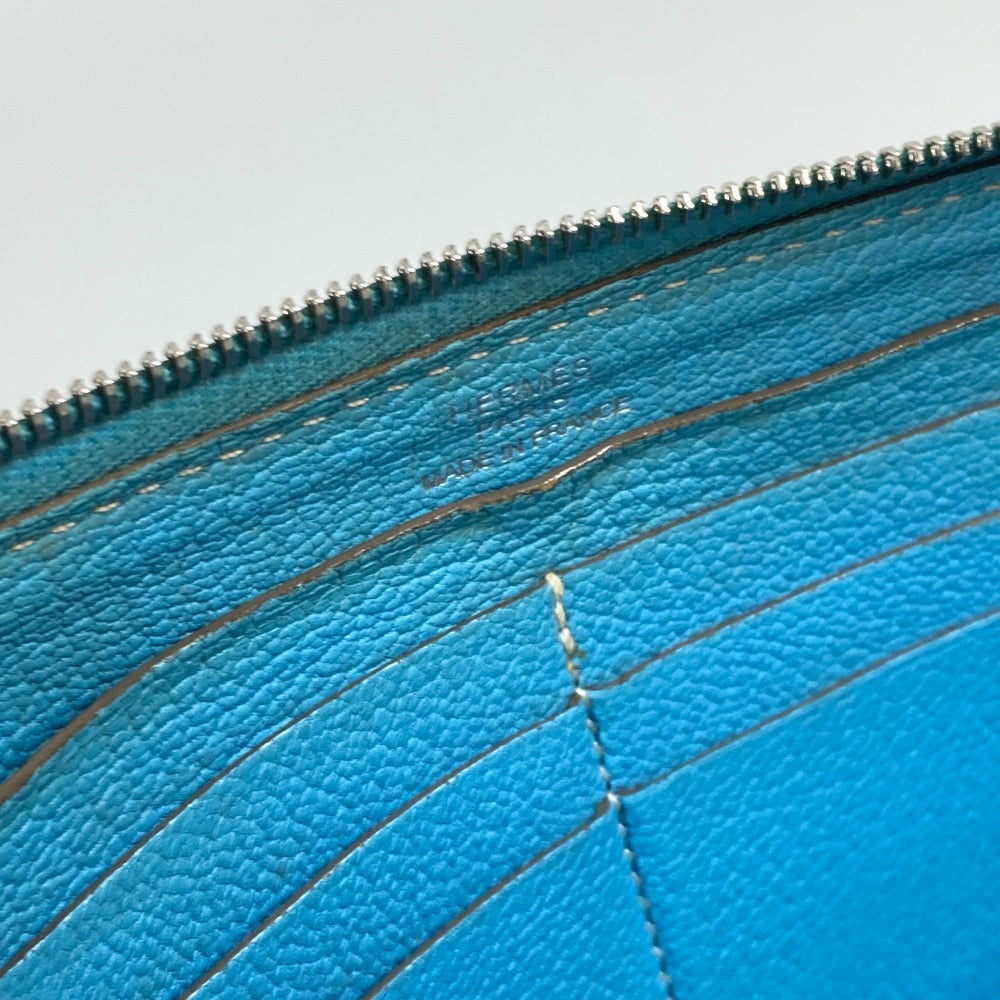 HERMES Evelyn Long Wallet with Punching Logo and Round Zipper, Leather, Women's, Blue Jean