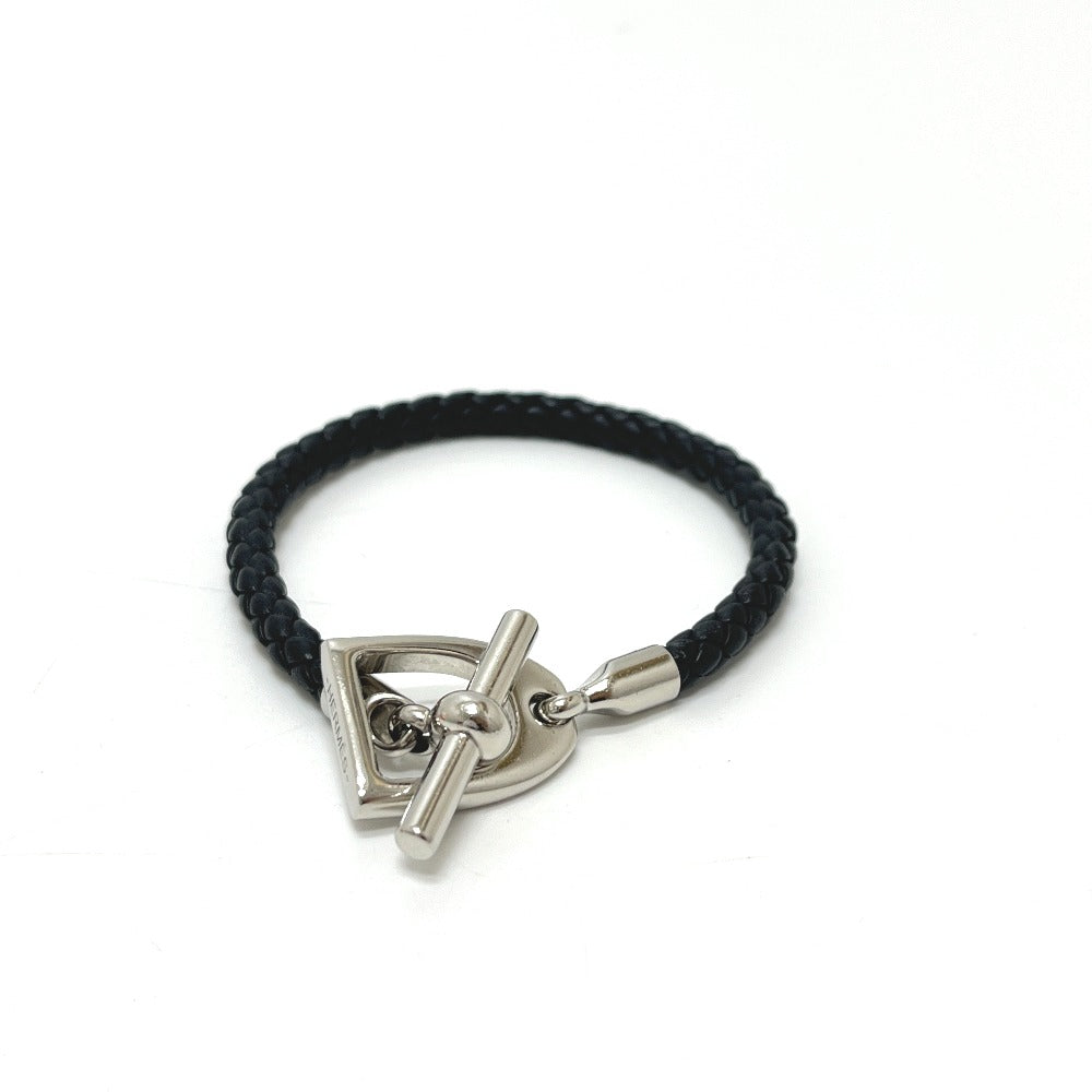 HERMES Leather Bracelet ≪Etrier≫ Etrie Leather bracelet accessories Bracelet SS / Leather Silvery/Black Black/Silver Used