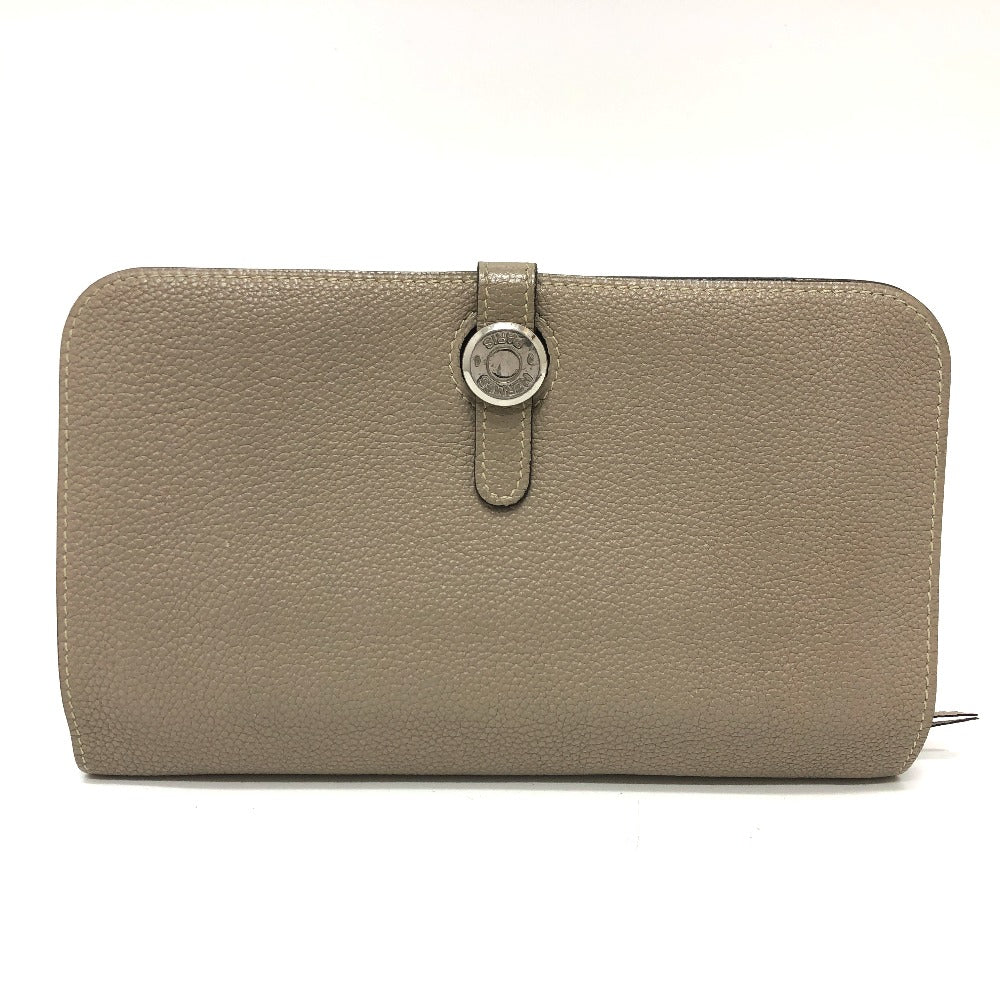 HERMES Dogon GM Long Wallet, Togo, Women's, Asphalt, Beige