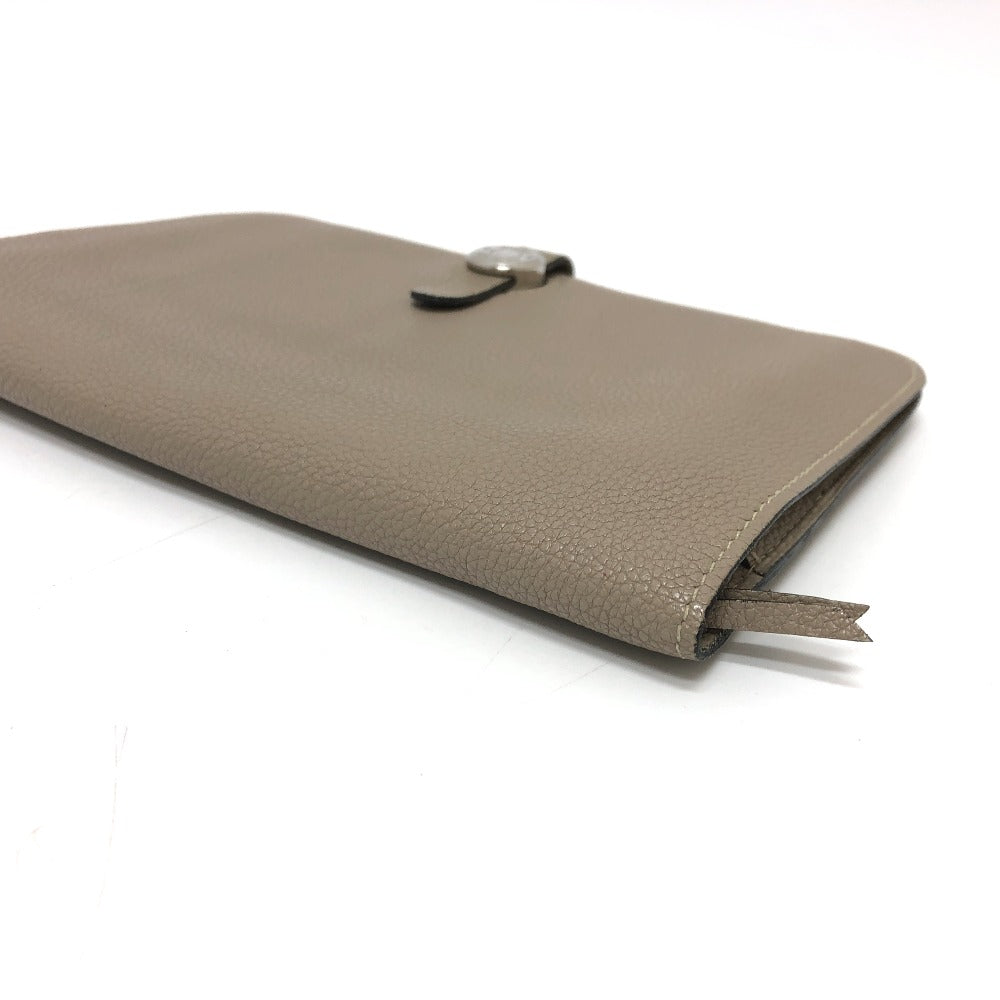 HERMES Dogon GM Long Wallet, Togo, Women's, Asphalt, Beige