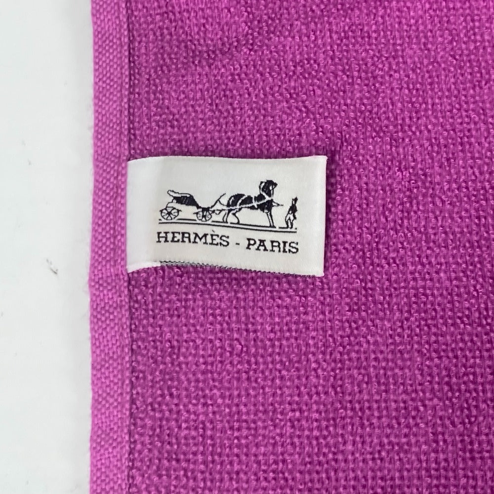 HERMES バスタオル インテリア ひざかけ ブランケット ヨッティング ビーチタオル ロゴ 大判 フリンジ タオル コットン レディース パープル