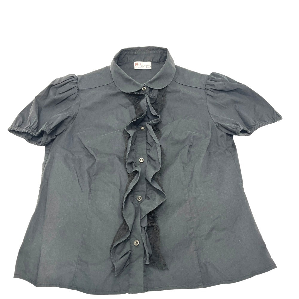 RED VALENTINO Women's Black Cotton Lace Blouse/Shirt with Puff Sleeves