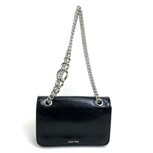 MIUMIU 5BD015 2WAY 肩掛け 斜め掛け カバン チェーン ショルダーバッグ カーフレザー レディース ブラック