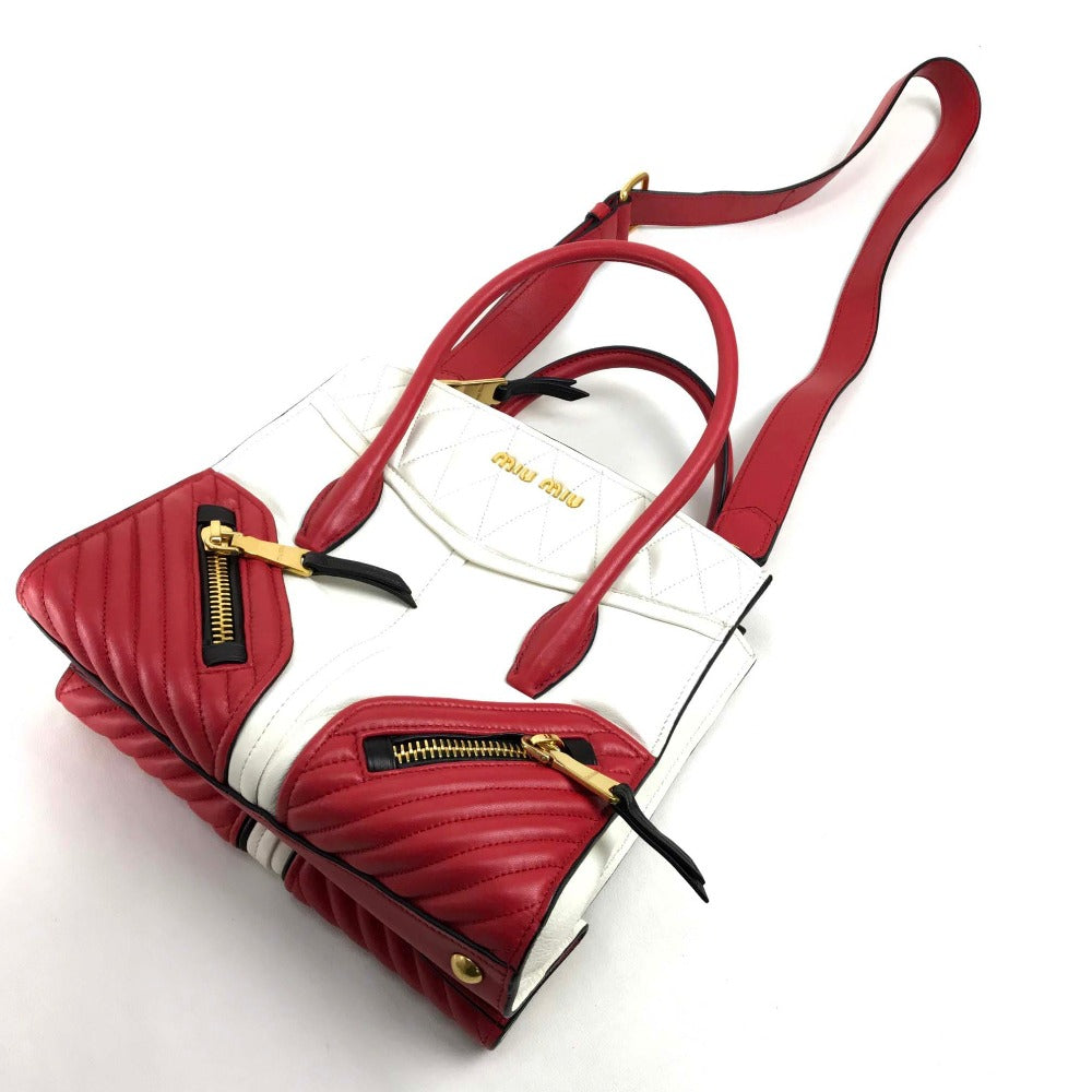 MIUMIU バイカー マテラッセ カバン ハンドバッグ ショルダーバッグ 斜め掛け ハンドバッグ ナッパレザー レディース ホワイト