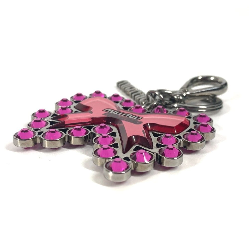 MIUMIU リボン ラインストーン りぼん バッグチャーム キーホルダー メタル レディース ピンク