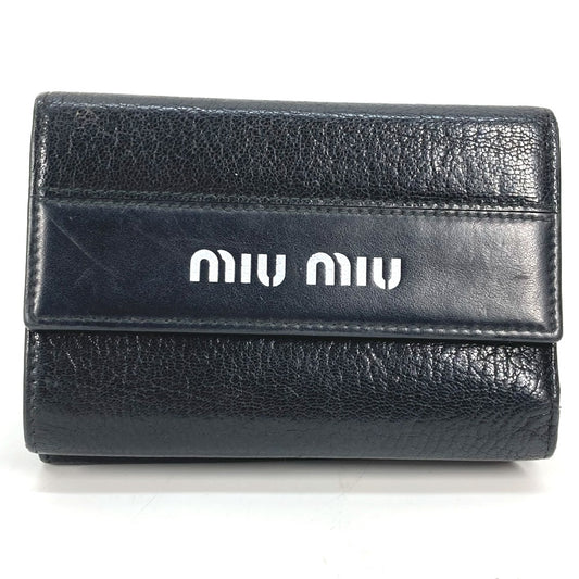 MIUMIU 5ML014 バイカラー ロゴ コンパクトウォレット 3つ折り財布 レザー レディース ブラック