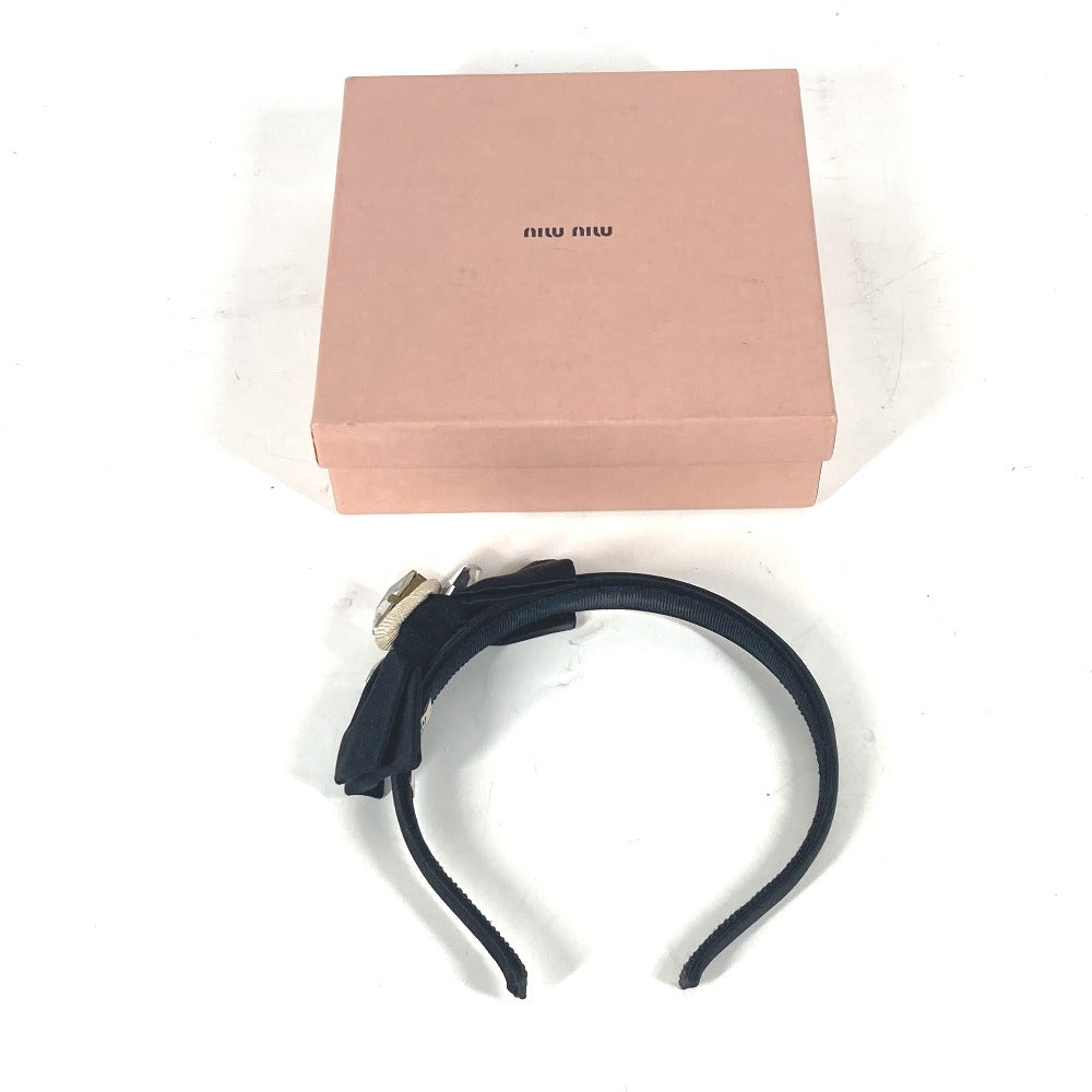 MIUMIU クリスタル ヘアバンド ヘッドバンド カチューシャ サテン レディース ブラック - brandshop-reference