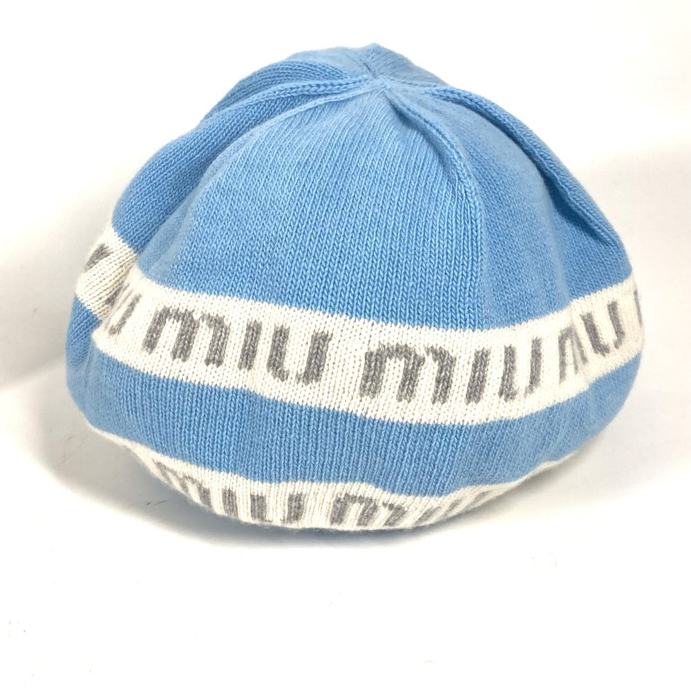 MIUMIU 5HC260 ビーニー 帽子 ニット帽 ニットキャップ ロゴ ニット帽 ウール レディース ブルー