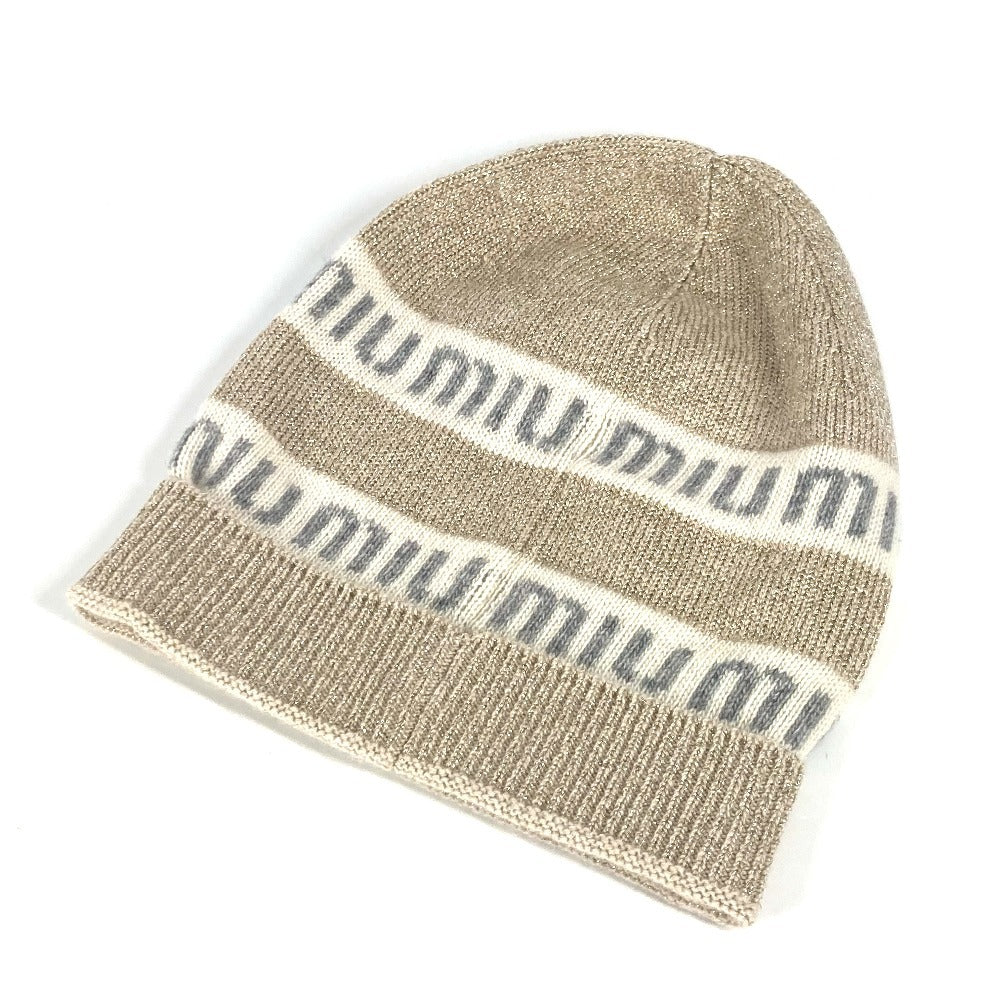 MIUMIU 5HC286 ロゴ ビーニー 帽子 ニット帽 ニットキャップ ニット帽 ウール/カシミヤ レディース ホワイト