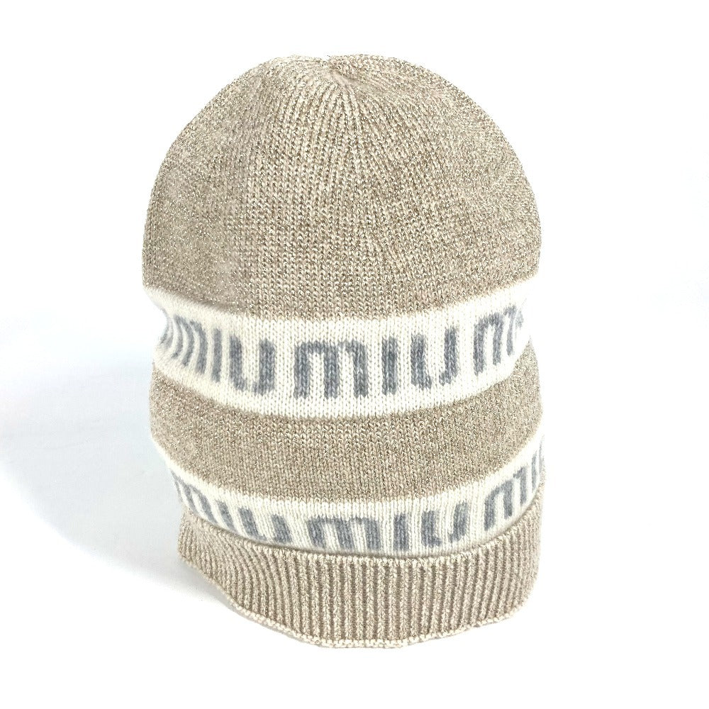 MIUMIU 5HC286 ロゴ ビーニー 帽子 ニット帽 ニットキャップ ニット帽 ウール/カシミヤ レディース ホワイト
