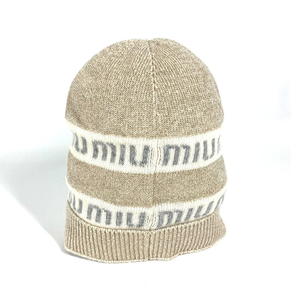 MIUMIU 5HC286 ロゴ ビーニー 帽子 ニット帽 ニットキャップ ニット帽 ウール/カシミヤ レディース ホワイト