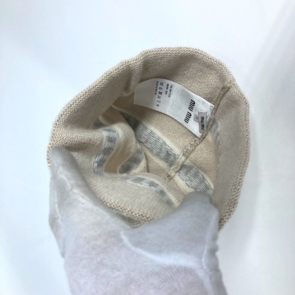 MIUMIU 5HC286 ロゴ ビーニー 帽子 ニット帽 ニットキャップ ニット帽 ウール/カシミヤ レディース ホワイト