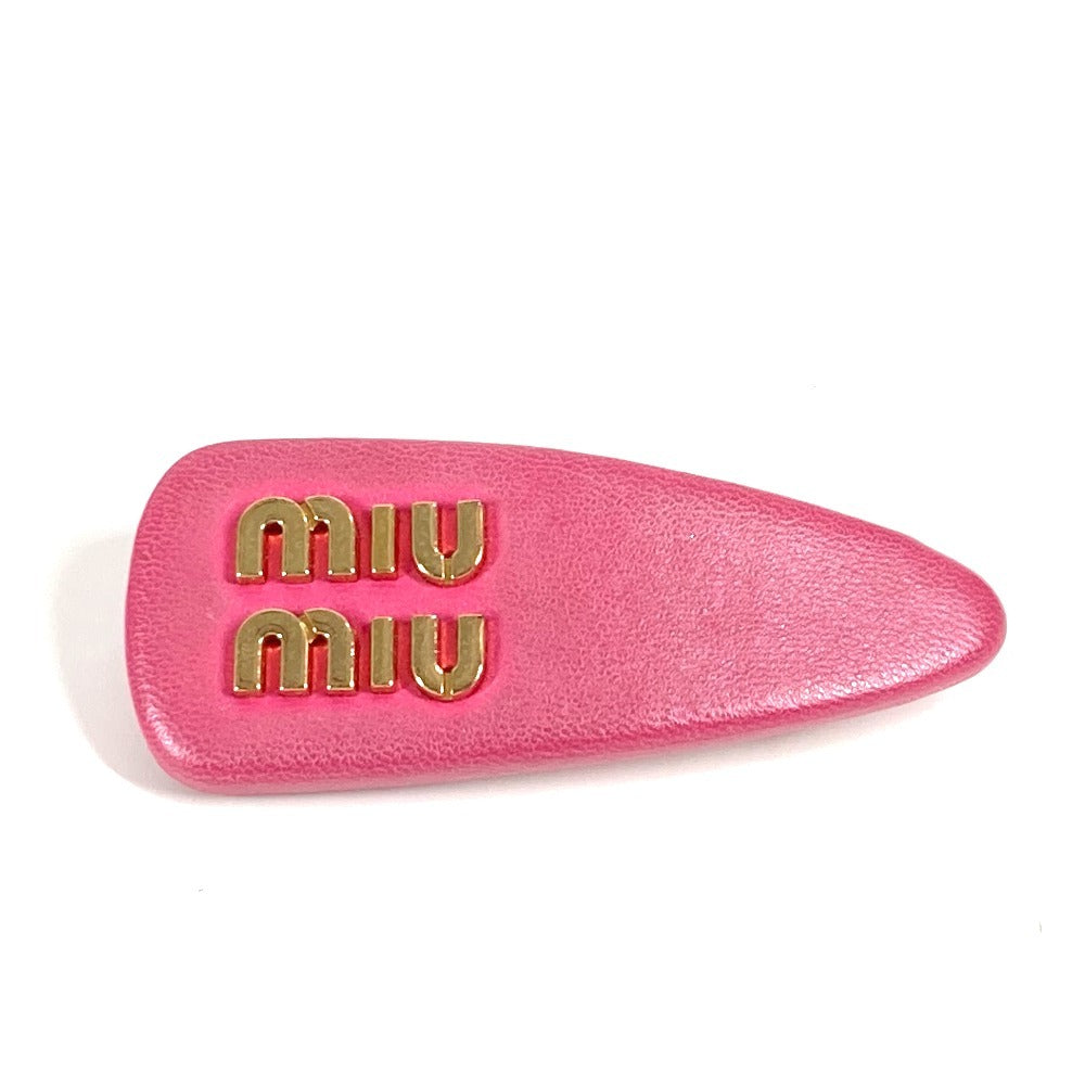 MIUMIU ロゴ ヘアアクセサリー ヘアピン レザー レディース ピンク