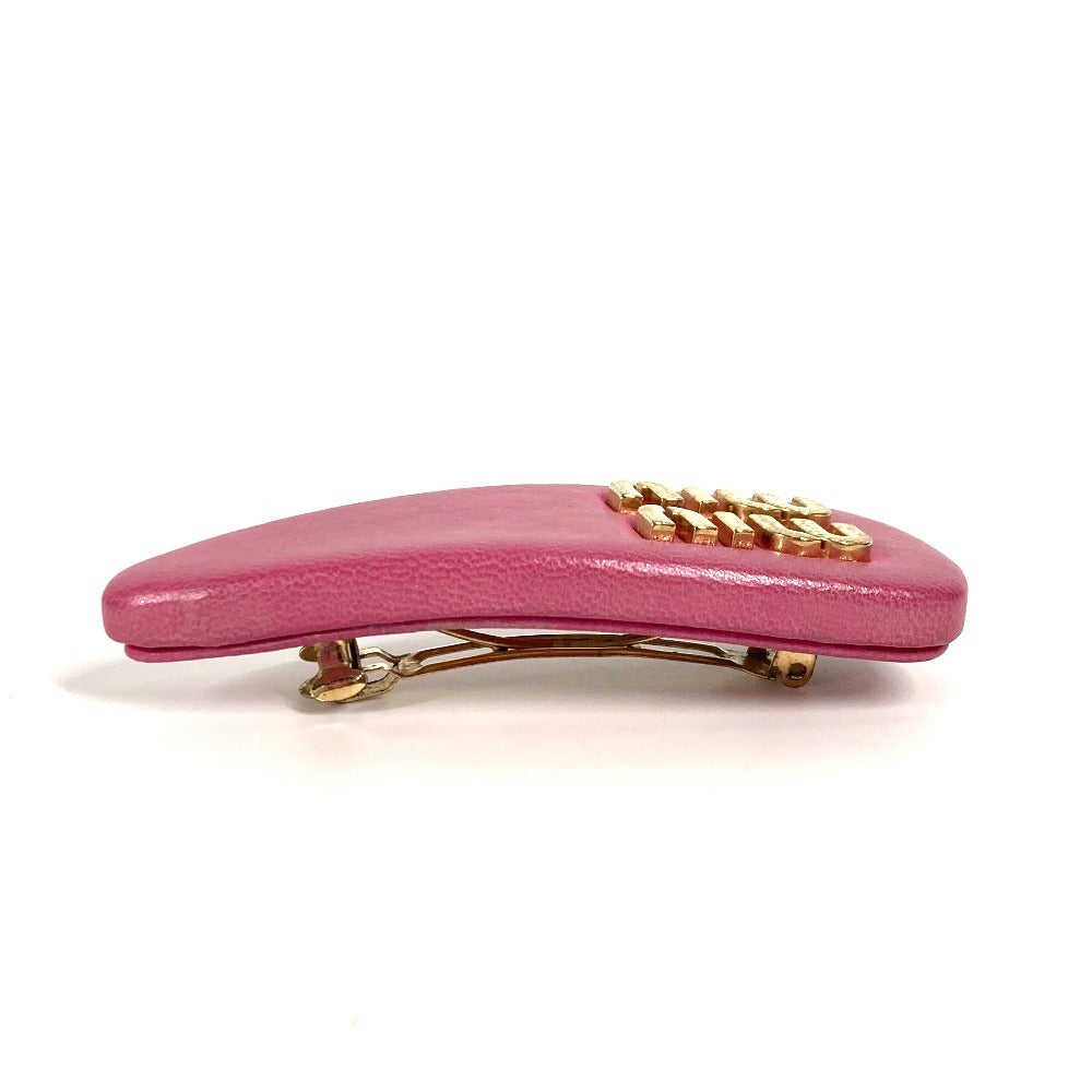 MIUMIU ロゴ ヘアアクセサリー ヘアピン レザー レディース ピンク