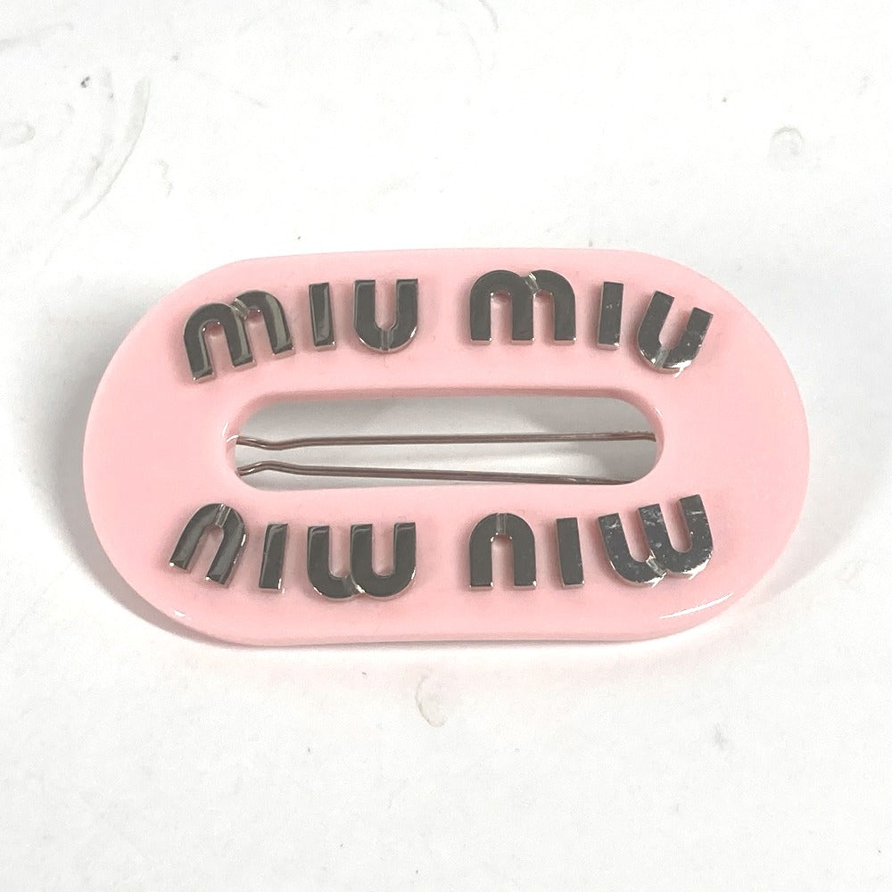 MIUMIU ヘアピン ロゴ ラインストーン ヘアアクセサリー バレッタ プラスチック レディース ピンク - brandshop-reference